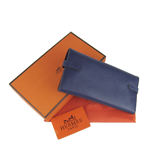 High Quality Hermes Kelly Long Clutch Bag Dark Blue H009 Replica